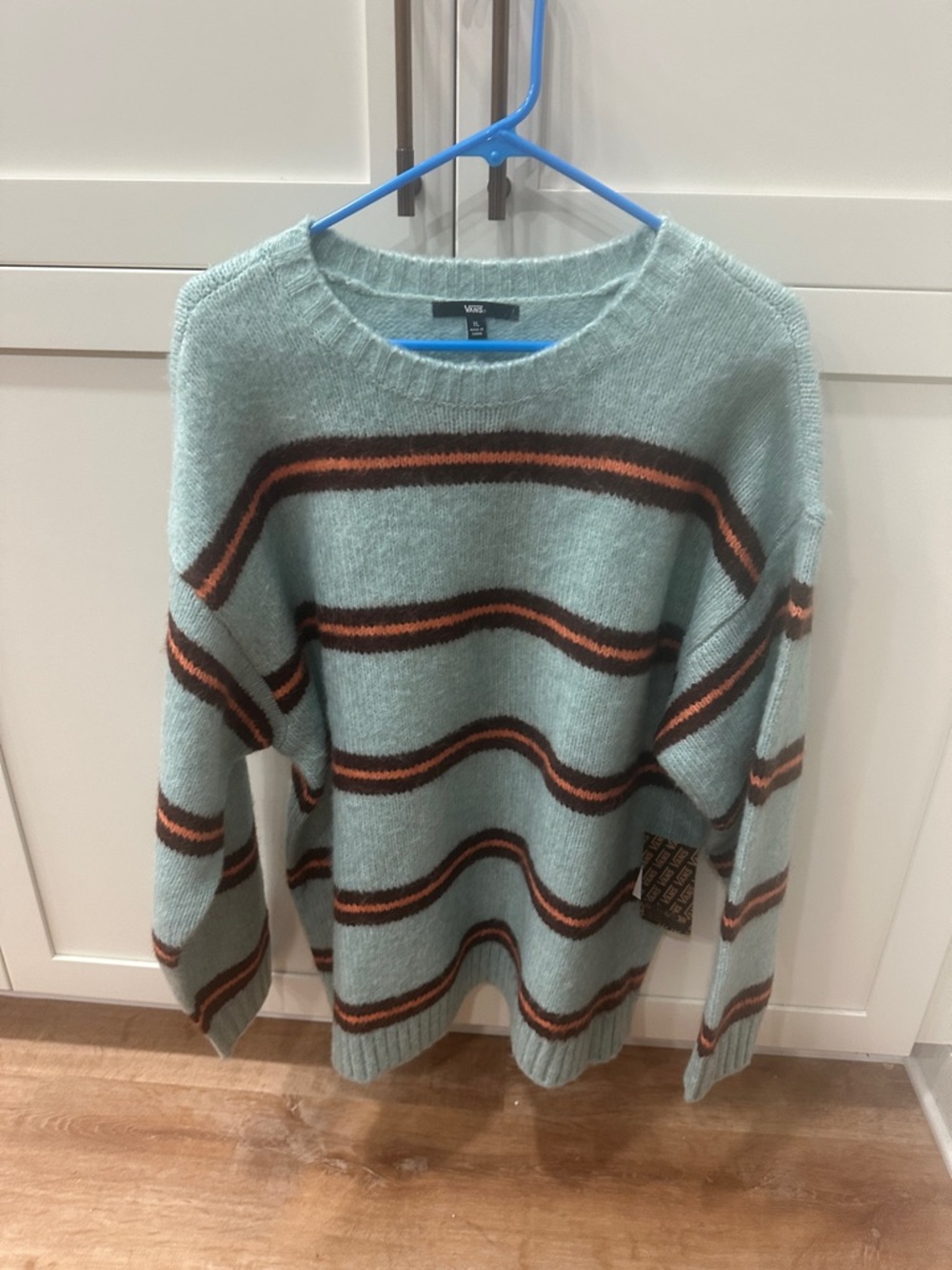 Vans Blue Woman’s Crewneck Sweater with Brown and orange Stripes XL- NWT
